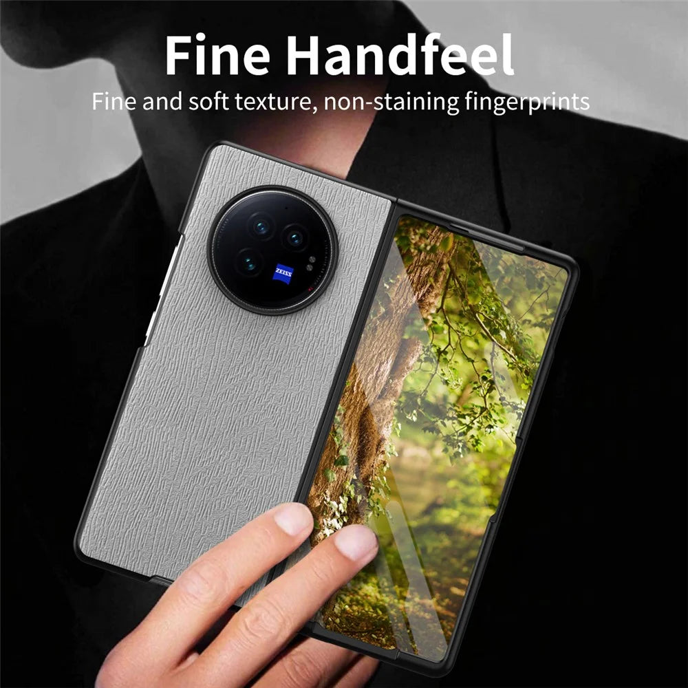 For vivo X Fold3 Pro Case Wood Grain PU Leather+PC+TPU Shockproof Folding Phone Cover - Grey - 6