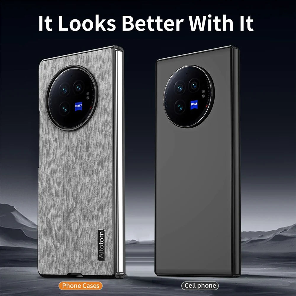 For vivo X Fold3 Case PU Leather+PC+TPU Tree Pattern Slim Protective Phone Cover - Grey - 2