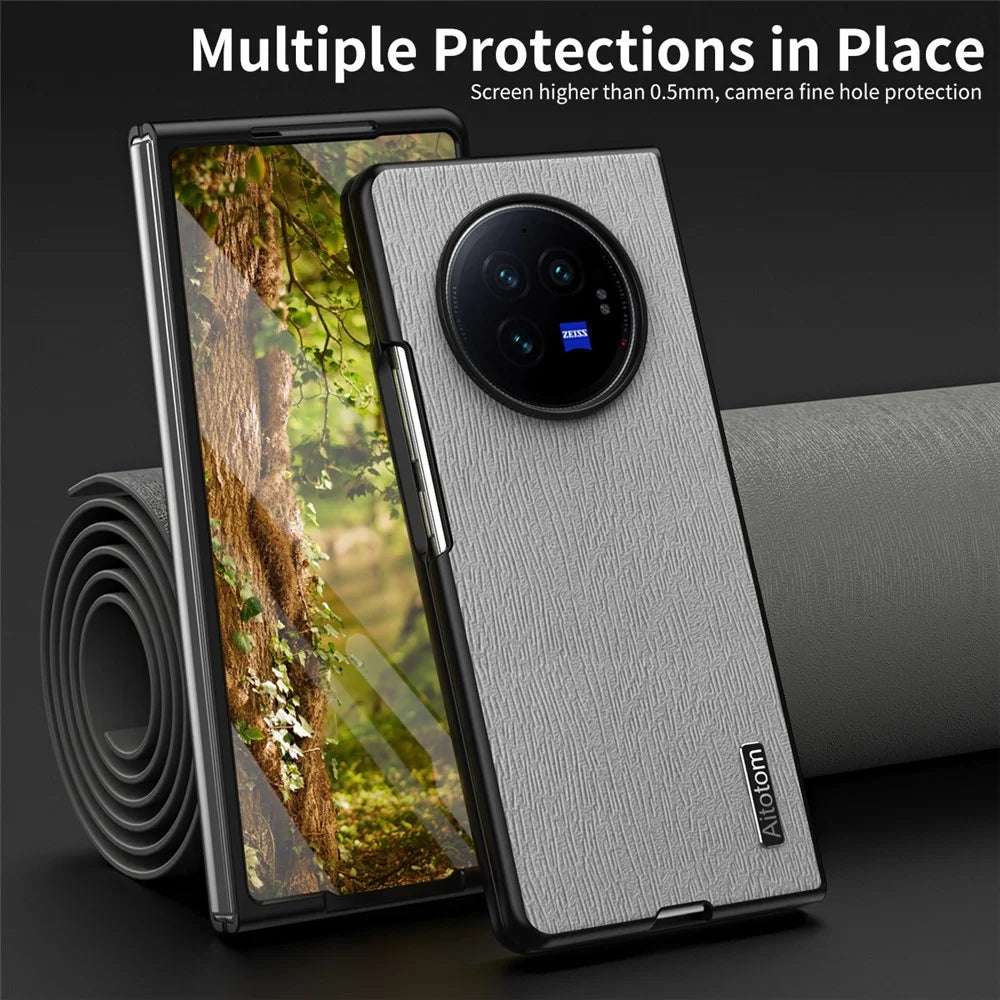 For vivo X Fold3 Case PU Leather+PC+TPU Tree Pattern Slim Protective Phone Cover - Grey - 3