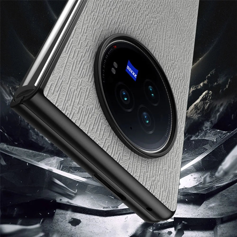 For vivo X Fold3 Case PU Leather+PC+TPU Tree Pattern Slim Protective Phone Cover - Grey - 5