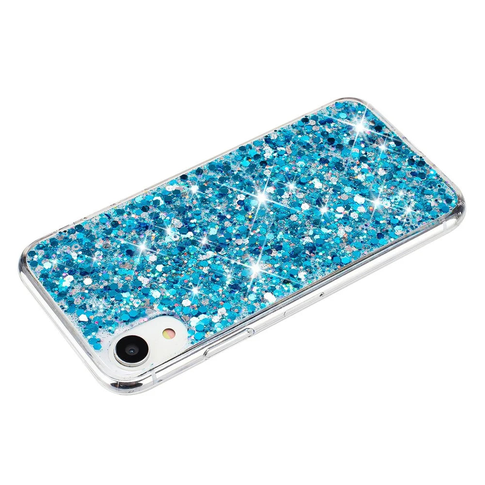 For iPhone XR 6.1 inch TPU Cell Phone Case Drop Protection Epoxy Glittery Sequins Cover - Blue - 2