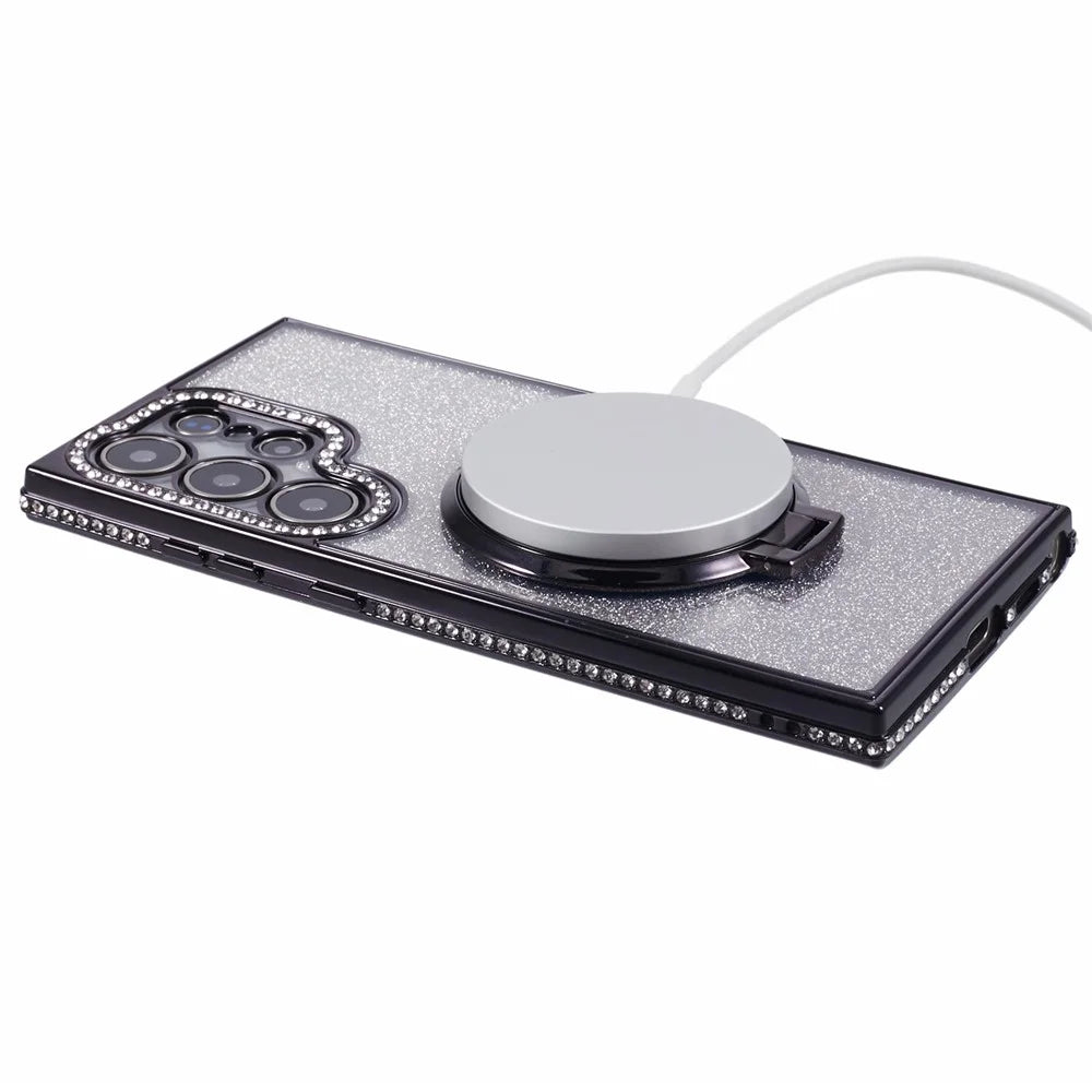 For Samsung Galaxy S22 Ultra 5G TPU Case Gradient Phone Cover with Kickstand / Rhinestone - Black - 5