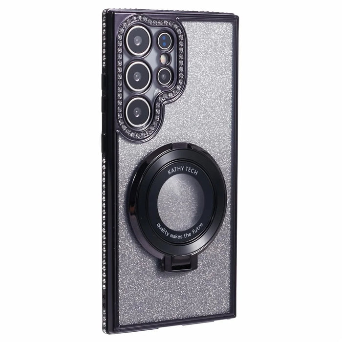 For Samsung Galaxy S23 Ultra TPU Case Rhinestone Gradient Phone Cover with Ring Kickstand - Black - 3