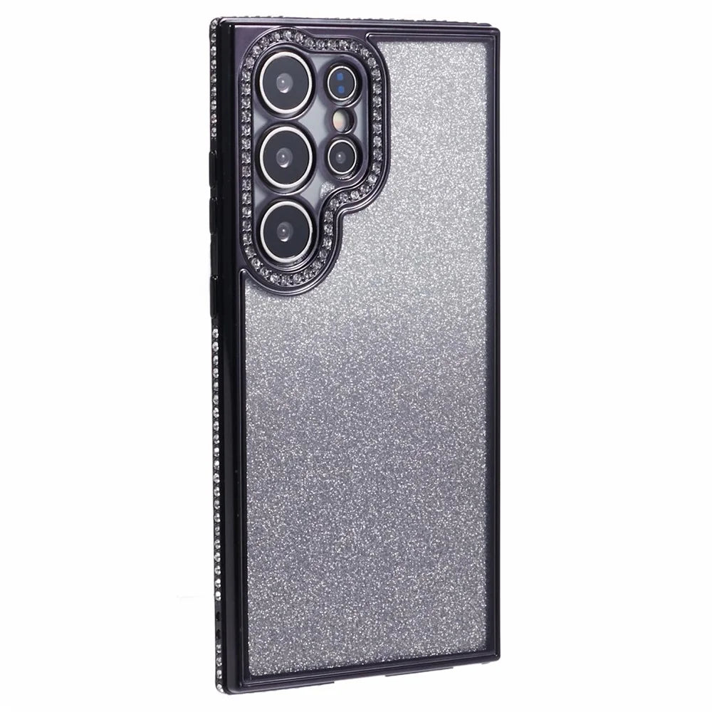 For Samsung Galaxy S24 Ultra Case Rhinestones Gradient Soft TPU Phone Cover - Black - 3