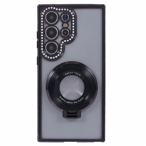For Samsung Galaxy S24 Ultra Phone Cover Rhinestones Decor Ring Kickstand TPU Back Case - Black - 1