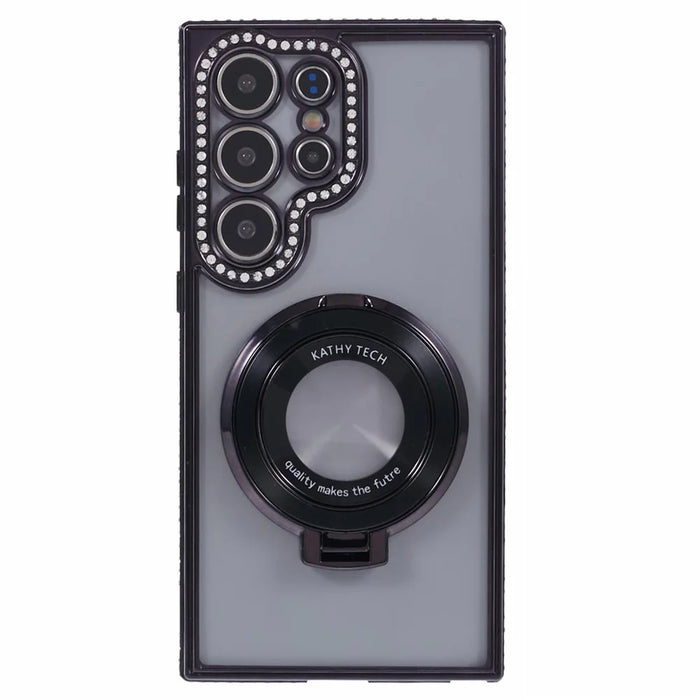 For Samsung Galaxy S24 Ultra Phone Cover Rhinestones Decor Ring Kickstand TPU Back Case - Black - 1
