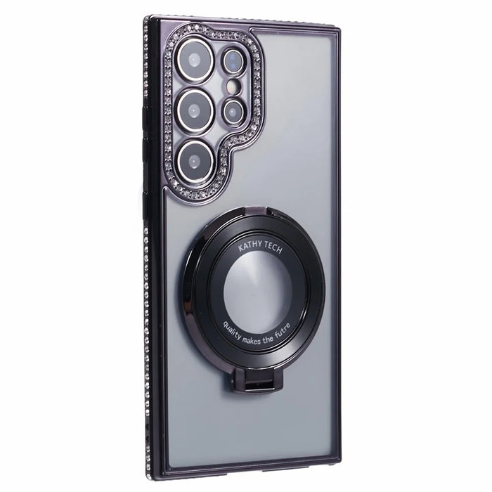 For Samsung Galaxy S24 Ultra Phone Cover Rhinestones Decor Ring Kickstand TPU Back Case - Black - 3