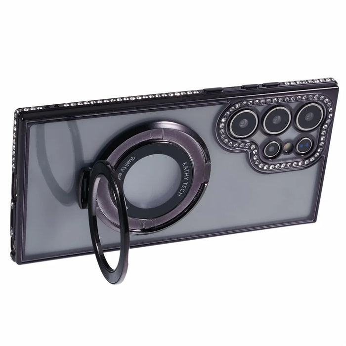 For Samsung Galaxy S24 Ultra Phone Cover Rhinestones Decor Ring Kickstand TPU Back Case - Black - 4