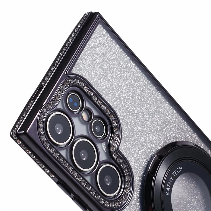 For Samsung Galaxy S24 Ultra Phone Cover Rhinestones Decor Ring Kickstand TPU Back Case - Black - 7