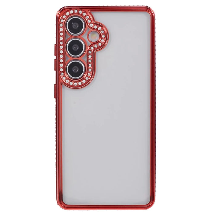 For Samsung Galaxy S24 Case Bling Rhinestones Decor Soft TPU Phone Cover - Red - 1
