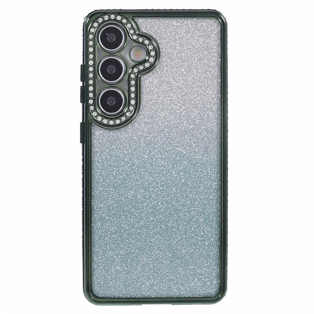For Samsung Galaxy S24+ Case Gradient TPU Phone Cover Rhinestones Decor - Midnight Green - 1