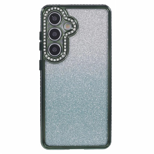 For Samsung Galaxy S24+ Case Gradient TPU Phone Cover Rhinestones Decor - Midnight Green - 1