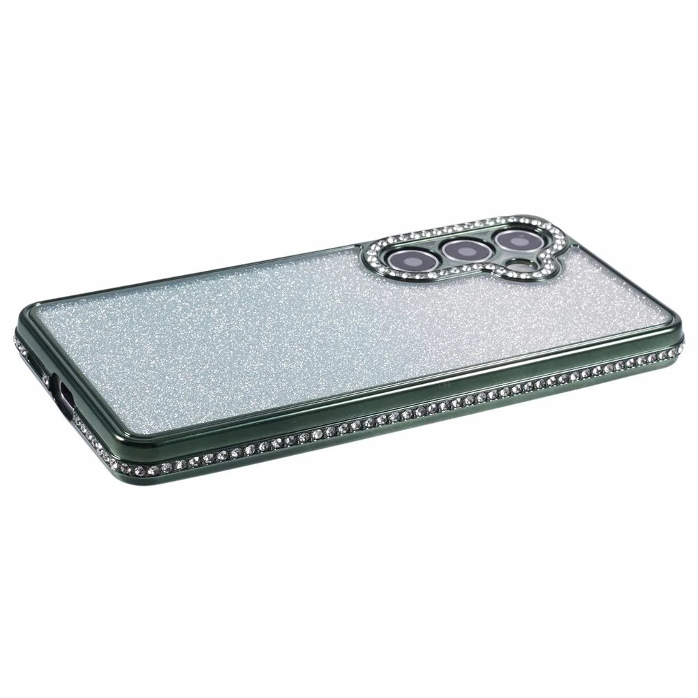 For Samsung Galaxy S24+ Case Gradient TPU Phone Cover Rhinestones Decor - Midnight Green - 4