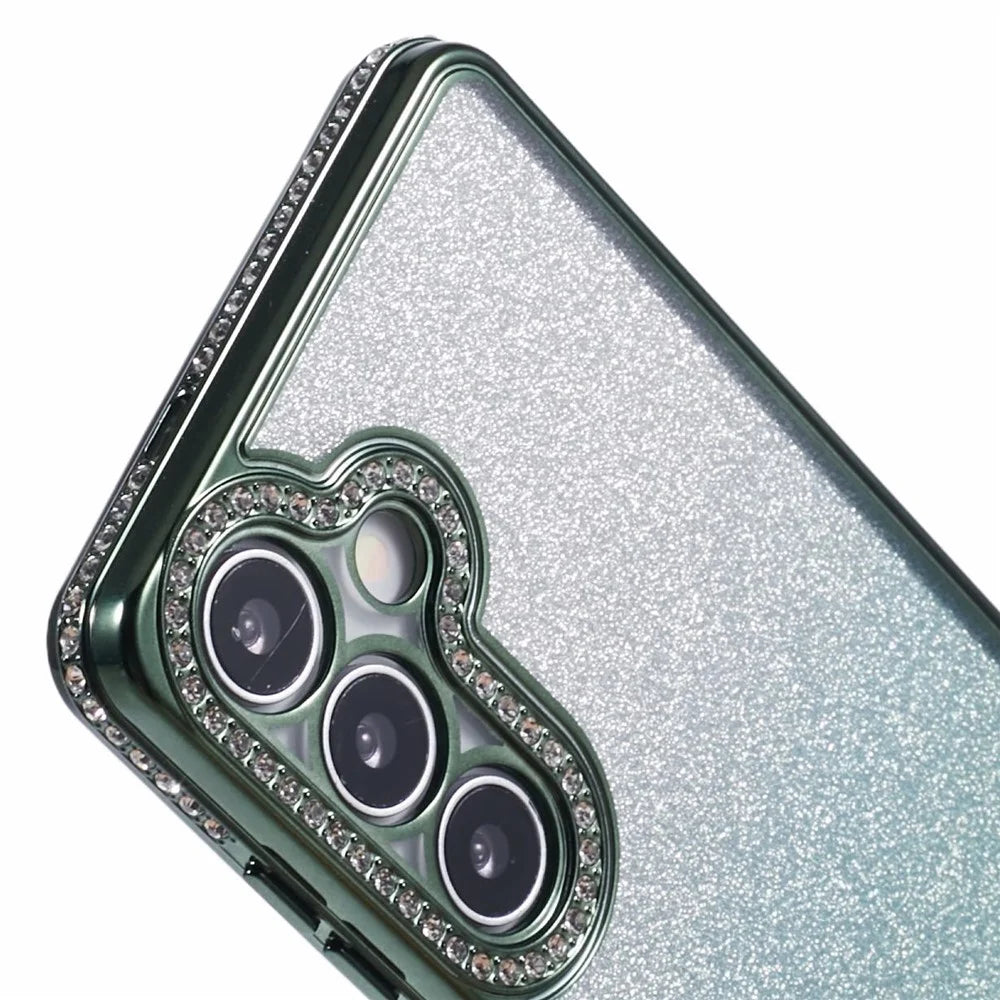 For Samsung Galaxy S24+ Case Gradient TPU Phone Cover Rhinestones Decor - Midnight Green - 6