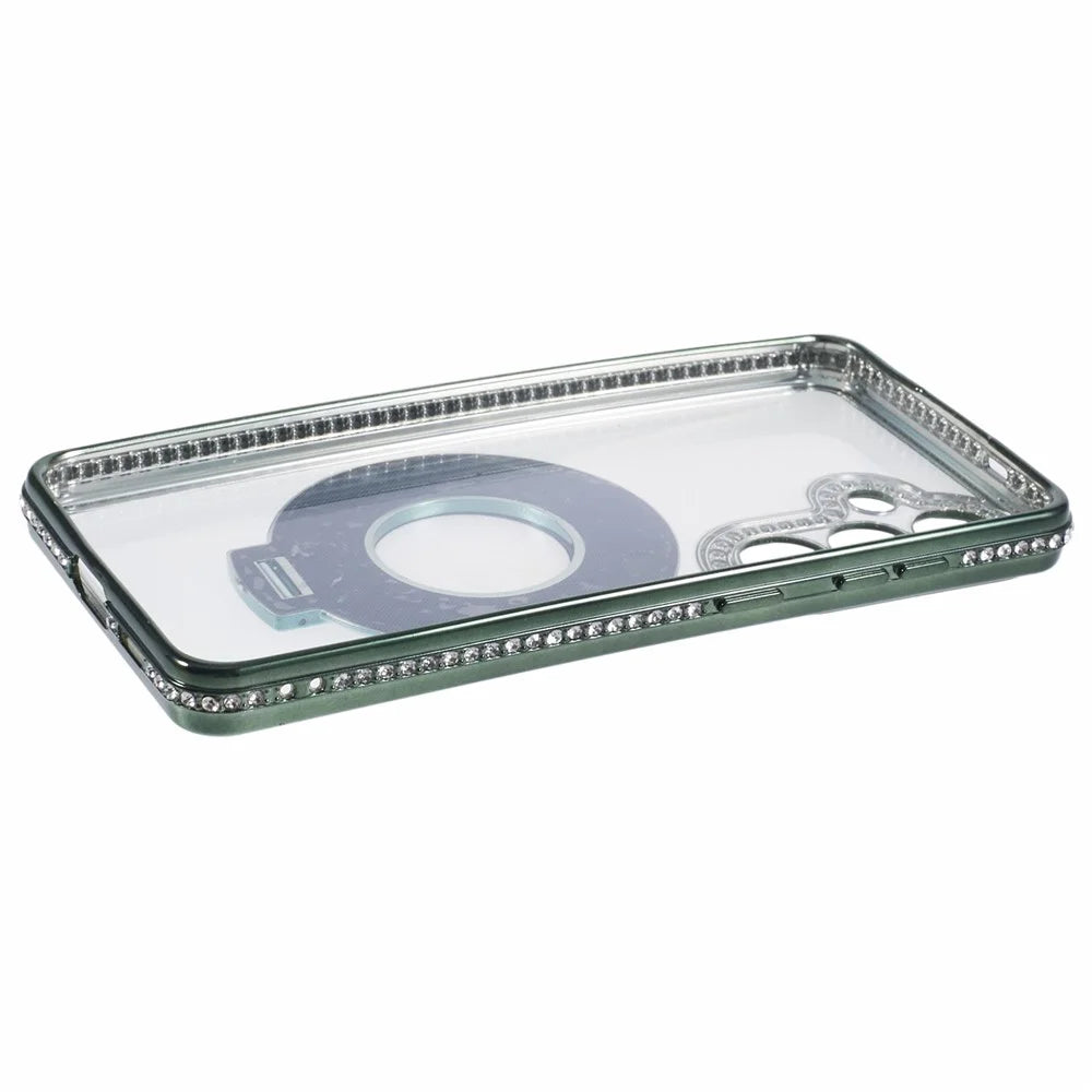 For Samsung Galaxy S24 Case TPU Rhinestones Decor Kickstand Phone Cover - Midnight Green - 6