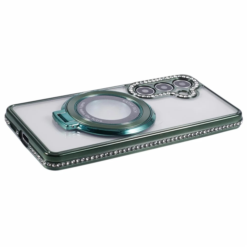 For Samsung Galaxy S24 Case TPU Rhinestones Decor Kickstand Phone Cover - Midnight Green - 7