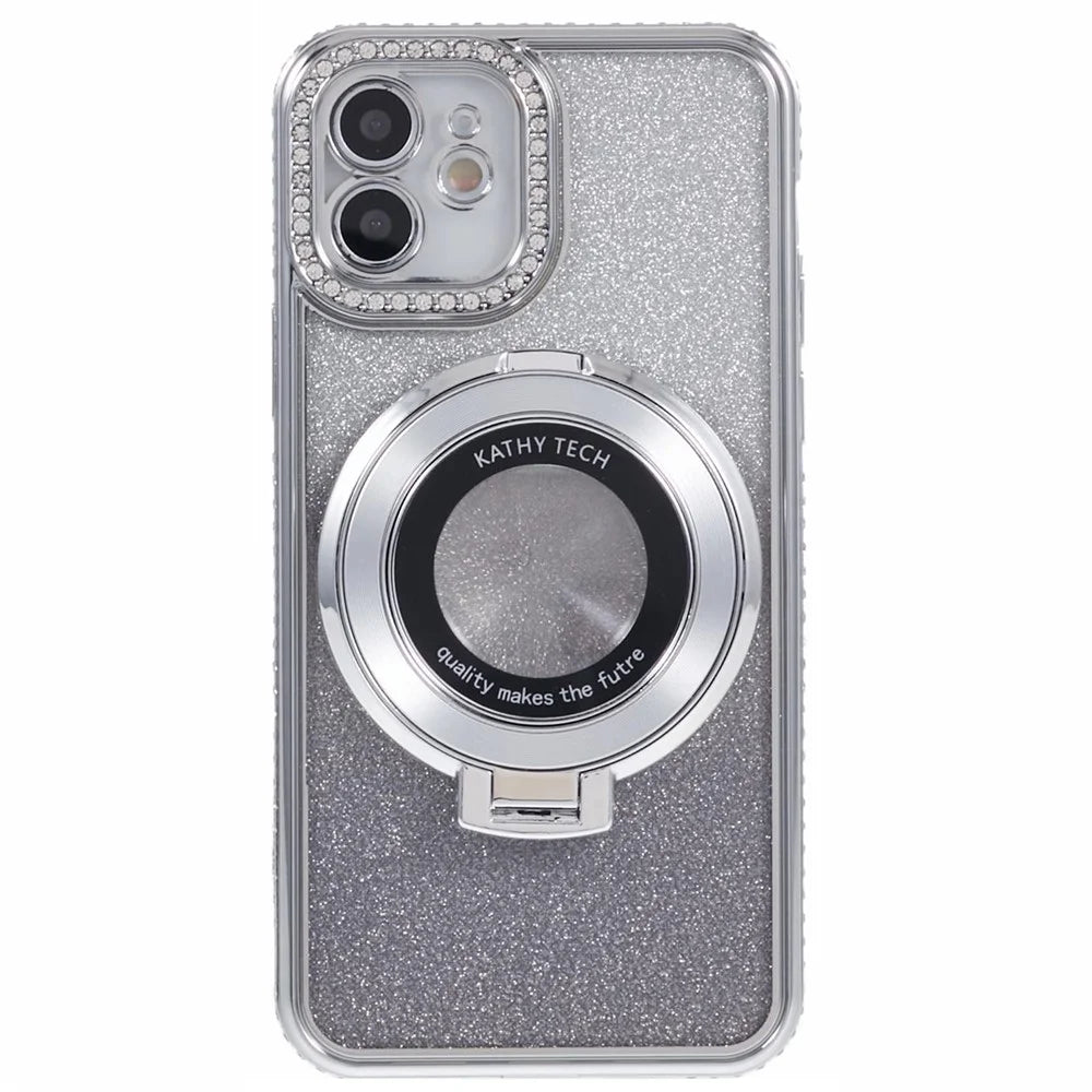 For iPhone 11 Cell Phone Case Gradient TPU Cover with Kickstand  /  Rhinestone - Silver - 1