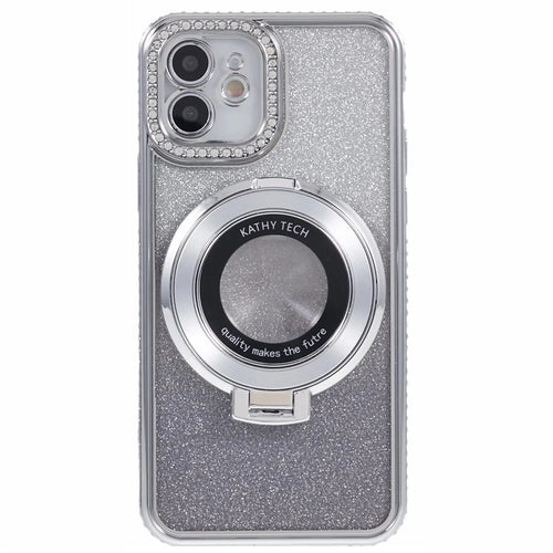 For iPhone 11 Cell Phone Case Gradient TPU Cover with Kickstand  /  Rhinestone - Silver - 1