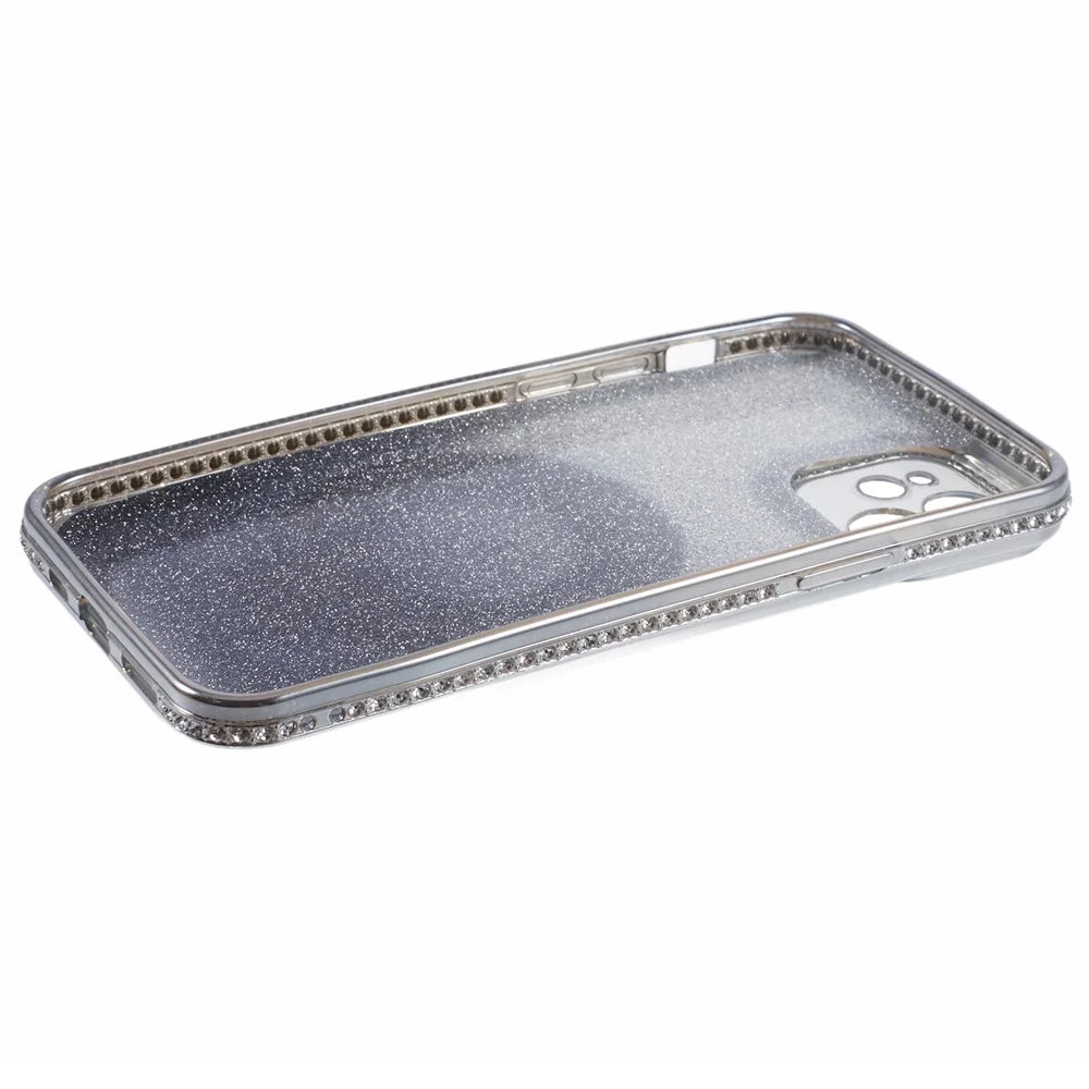 For iPhone 12 TPU Case Gradient Rhinestone Ornament Back Phone Cover with Kickstand - Silver - 5