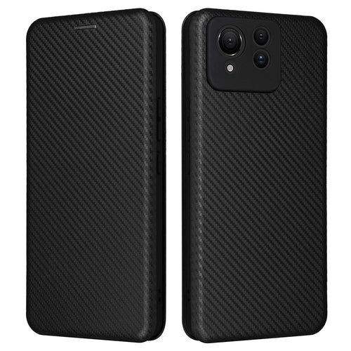 For Asus Zenfone 11 Ultra 5G Leather Case Carbon Fiber Texture Stand Magnetic Phone Cover - Black - 1