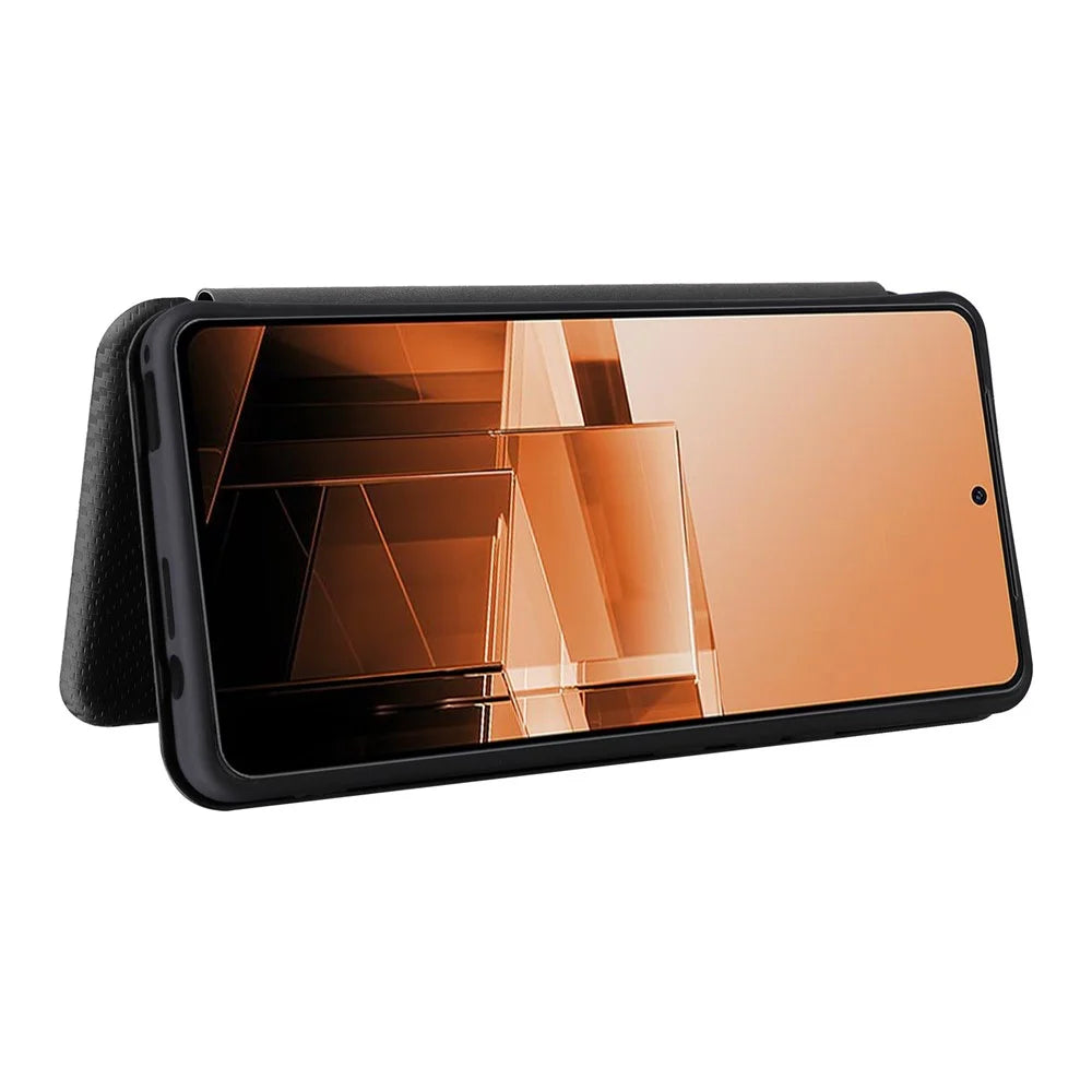 For Asus Zenfone 11 Ultra 5G Leather Case Carbon Fiber Texture Stand Magnetic Phone Cover - Black - 3