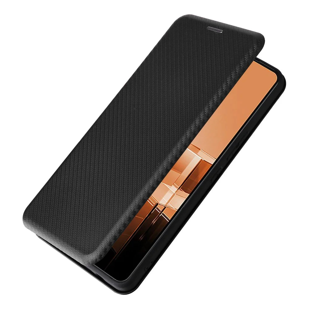For Asus Zenfone 11 Ultra 5G Leather Case Carbon Fiber Texture Stand Magnetic Phone Cover - Black - 5
