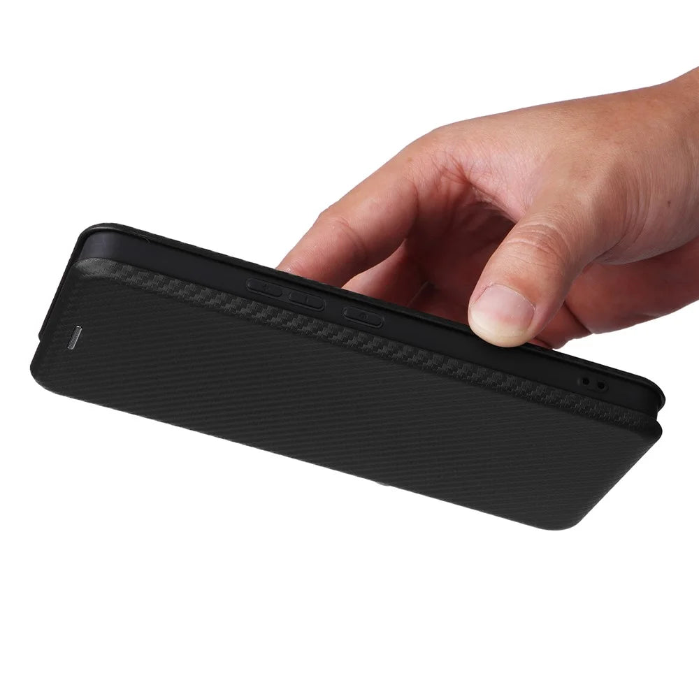 For Asus Zenfone 11 Ultra 5G Leather Case Carbon Fiber Texture Stand Magnetic Phone Cover - Black - 7