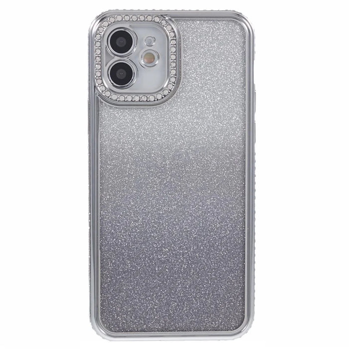For iPhone 12 Case Scratch-Proof TPU Rhinestone Decor Gradient Phone Shell - Silver - 1