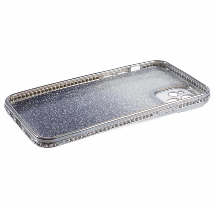 For iPhone 12 Case Scratch-Proof TPU Rhinestone Decor Gradient Phone Shell - Silver - 4
