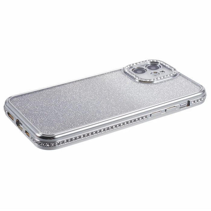 For iPhone 12 Case Scratch-Proof TPU Rhinestone Decor Gradient Phone Shell - Silver - 5