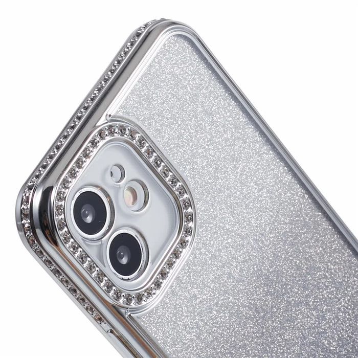 For iPhone 12 Case Scratch-Proof TPU Rhinestone Decor Gradient Phone Shell - Silver - 6