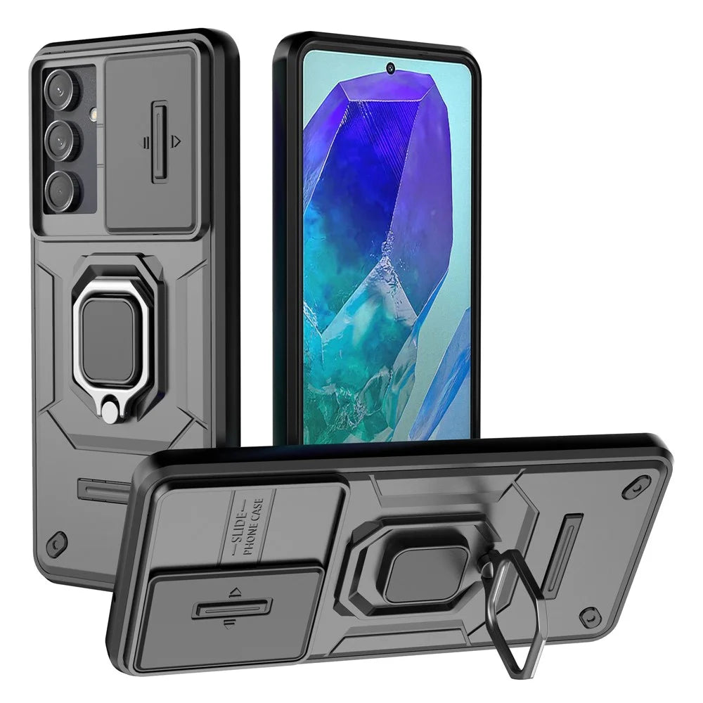 For Samsung Galaxy M55 5G / C55 5G / F55 5G Case PC+TPU Phone Protector with Slide Camera Cover - Black - 1