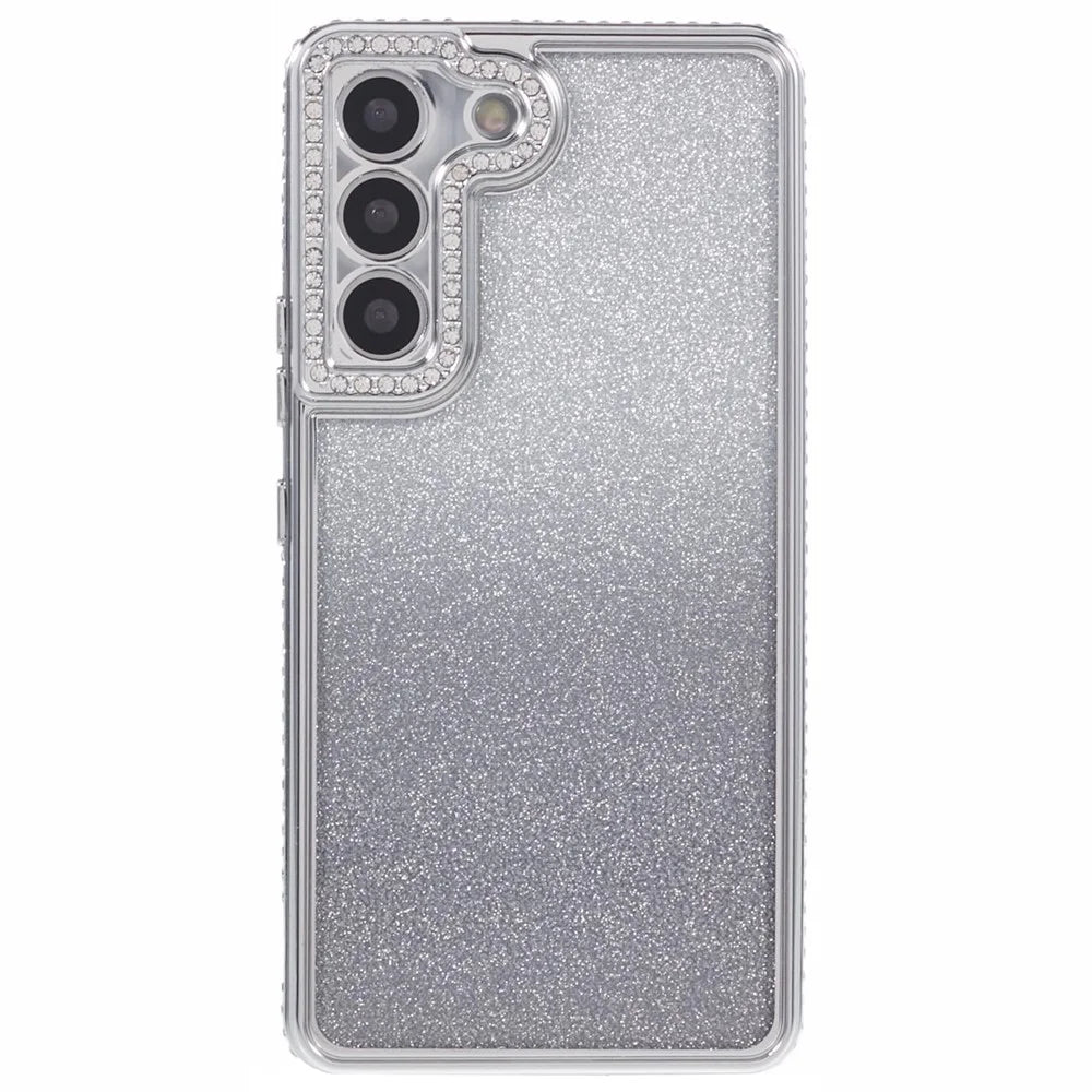 For Samsung Galaxy S23 Case TPU Drop Protection Rhinestone Decor Gradient Phone Protector - Silver - 1