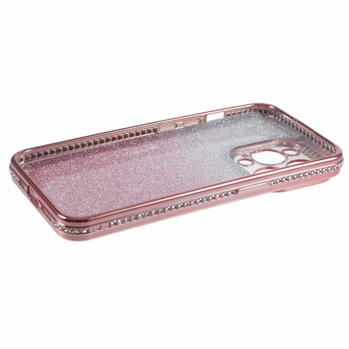 For iPhone 15 Pro Case Anti-Drop Gradient TPU Phone Case Rhinestones Decorated - Rose Gold - 4