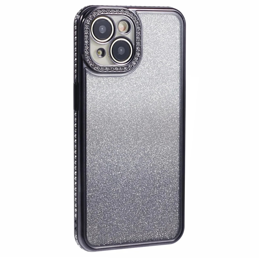 For iPhone 15 Plus TPU Case Shiny Rhinestone Gradient Glitter Phone Back Cover - Black - 3