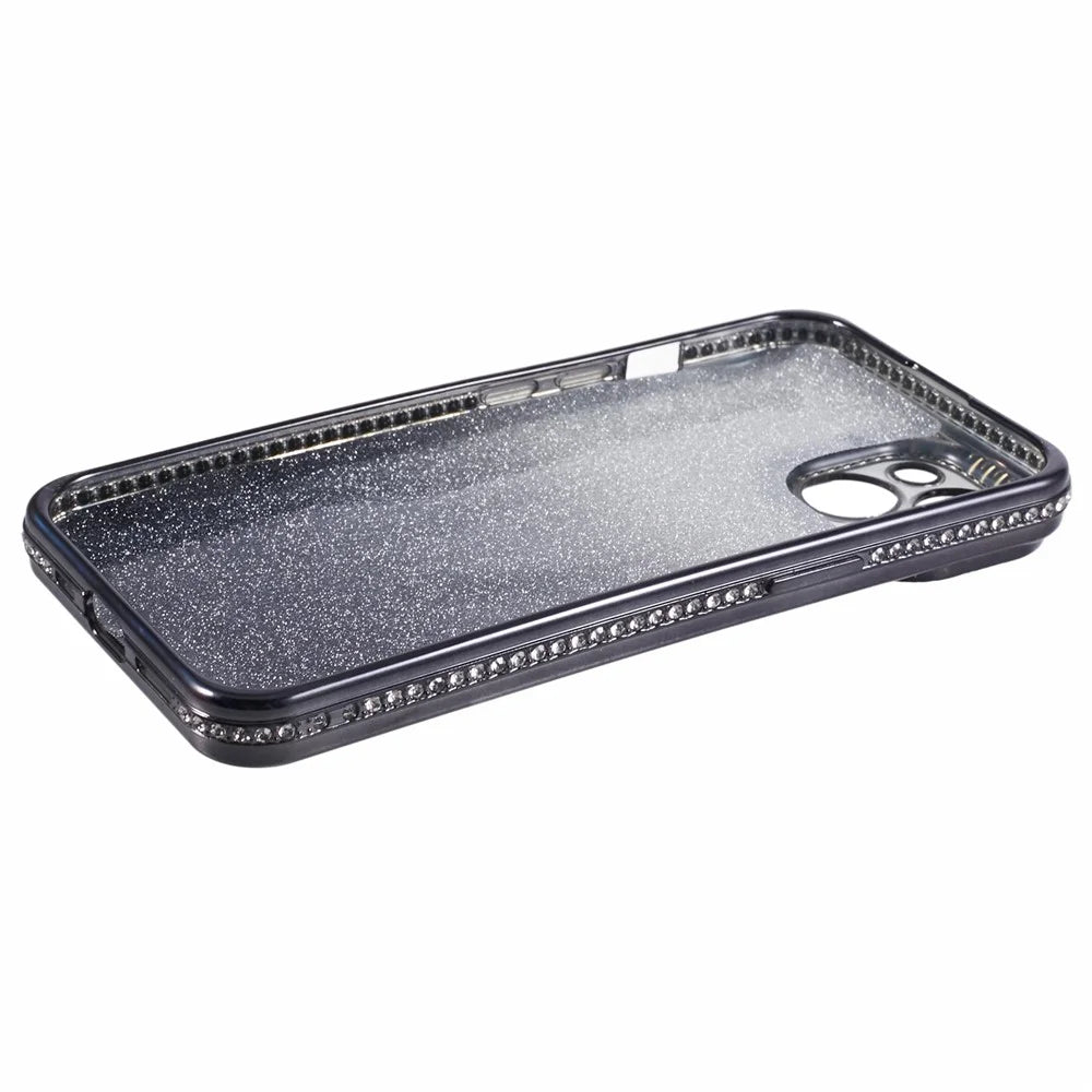 For iPhone 15 Plus TPU Case Shiny Rhinestone Gradient Glitter Phone Back Cover - Black - 4