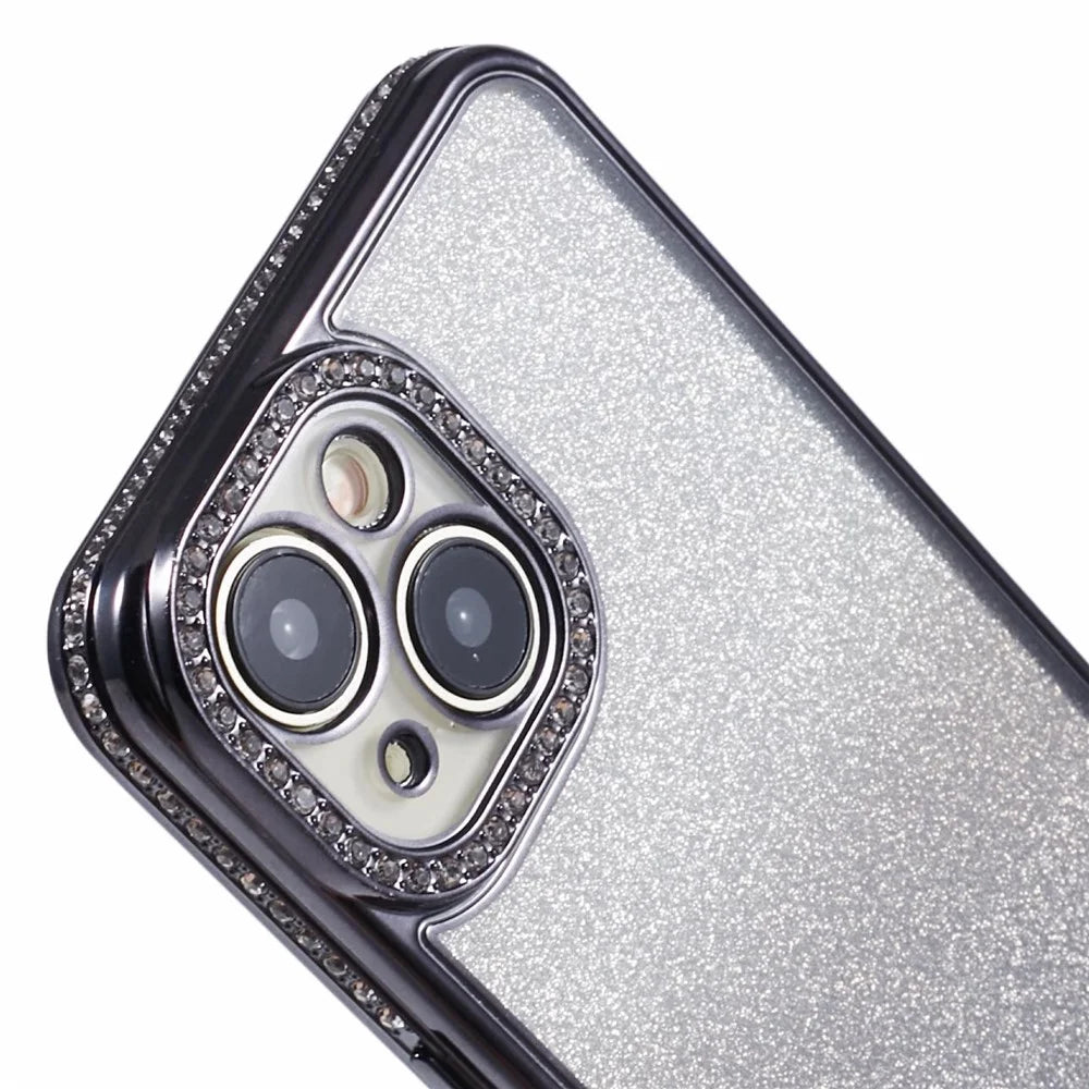 For iPhone 15 Plus TPU Case Shiny Rhinestone Gradient Glitter Phone Back Cover - Black - 6