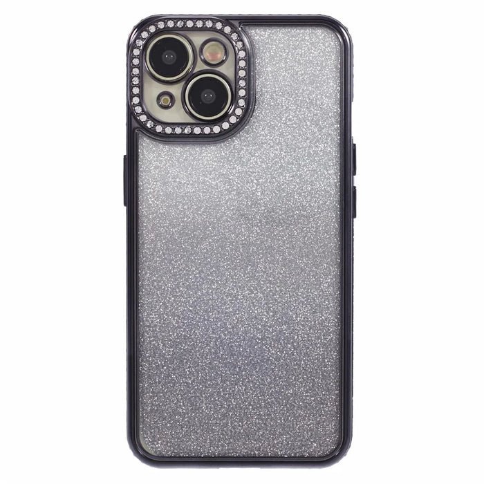 For iPhone 13 TPU Case Shiny Rhinestone Decor Gradient Protective Back Shell - Black - 1