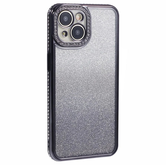 For iPhone 13 TPU Case Shiny Rhinestone Decor Gradient Protective Back Shell - Black - 3