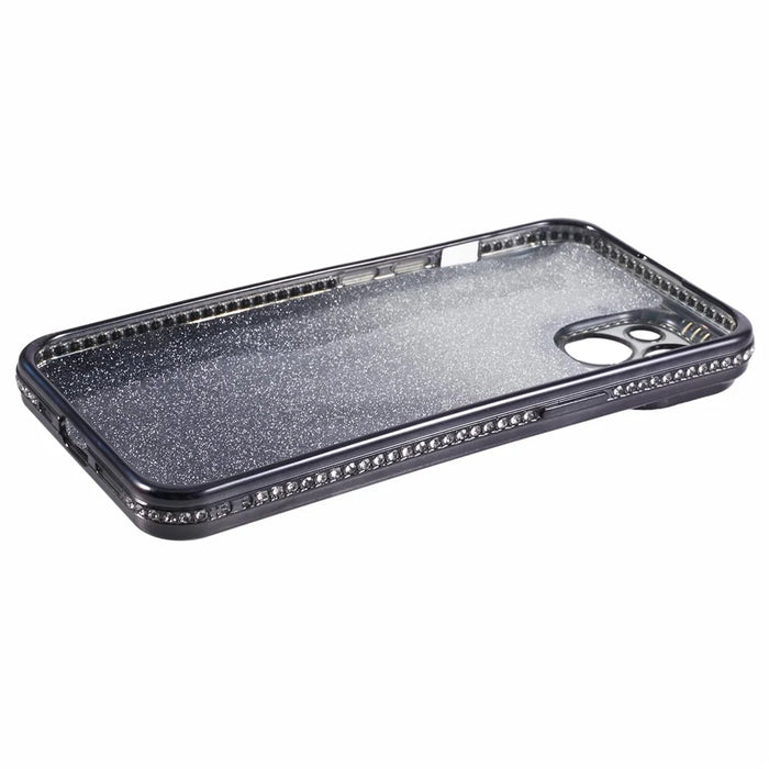 For iPhone 13 TPU Case Shiny Rhinestone Decor Gradient Protective Back Shell - Black - 4