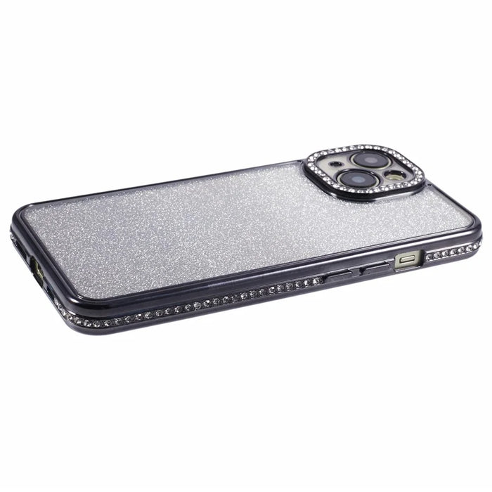 For iPhone 13 TPU Case Shiny Rhinestone Decor Gradient Protective Back Shell - Black - 5