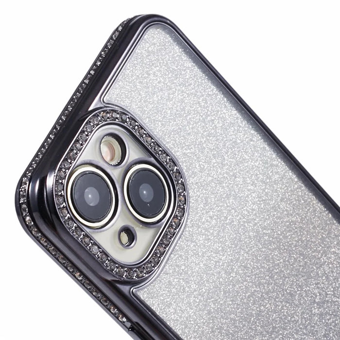 For iPhone 13 TPU Case Shiny Rhinestone Decor Gradient Protective Back Shell - Black - 6