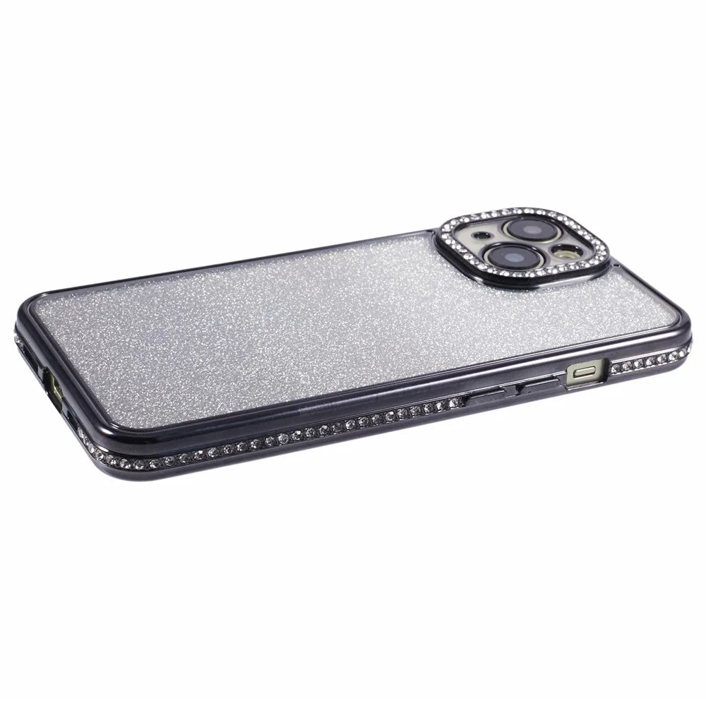 For iPhone 14 Case Camera Protection Glitter Rhinestone Decor Gradient TPU Phone Cover - Black - 5