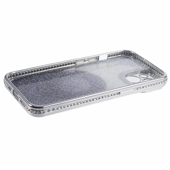 For iPhone 15 Plus Gradient Case Kickstand Shiny Rhinestone Decor TPU Phone Cover - Silver - 5