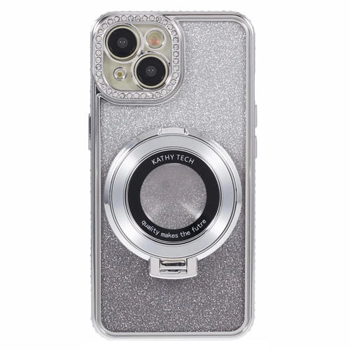 For iPhone 13 Kickstand Case Rhinestone Decor Gradient TPU Phone Cover - Silver - 1