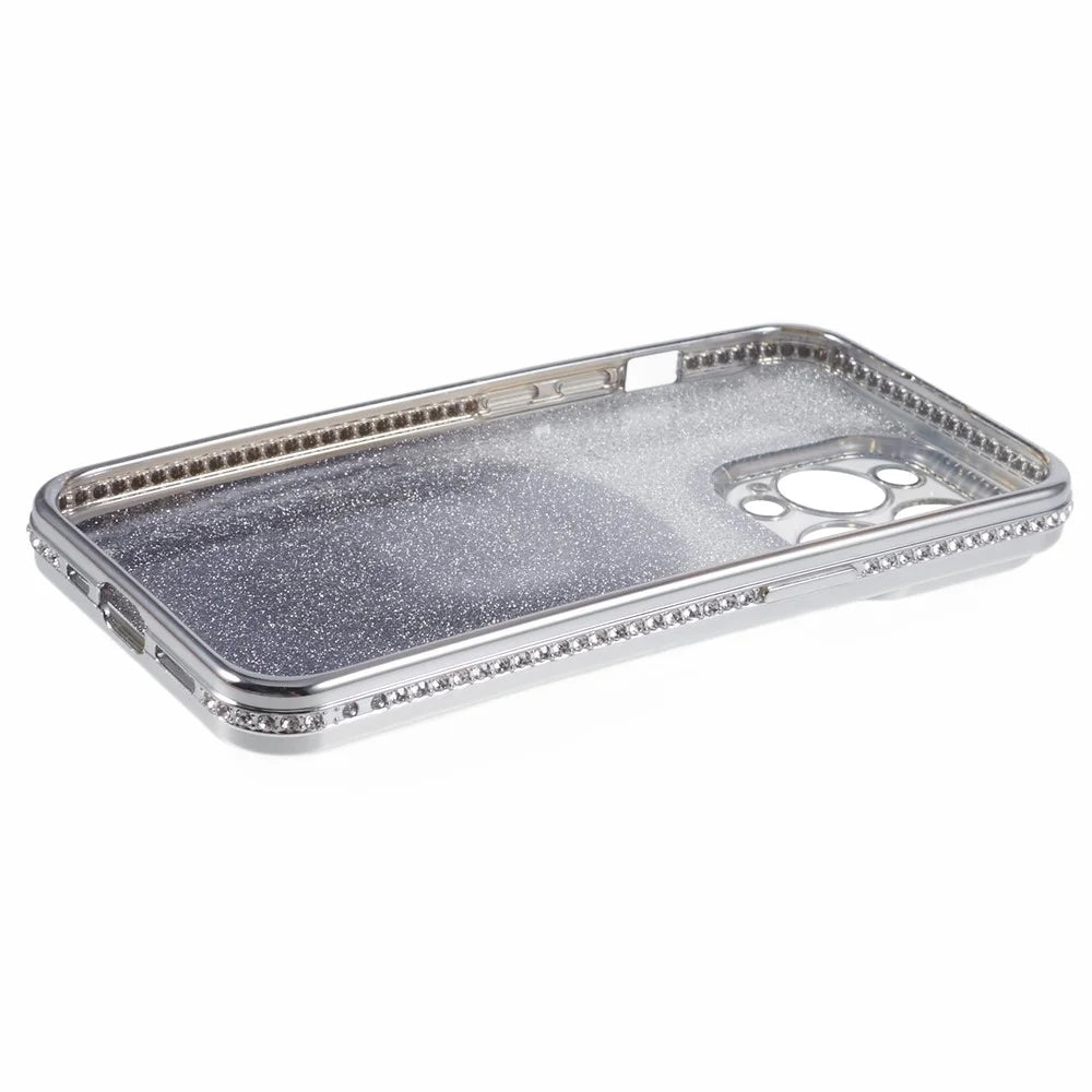 For iPhone 12 Pro Max TPU Case Gradient Kickstand Cover with Rhinestone Lens Frame - Silver - 5