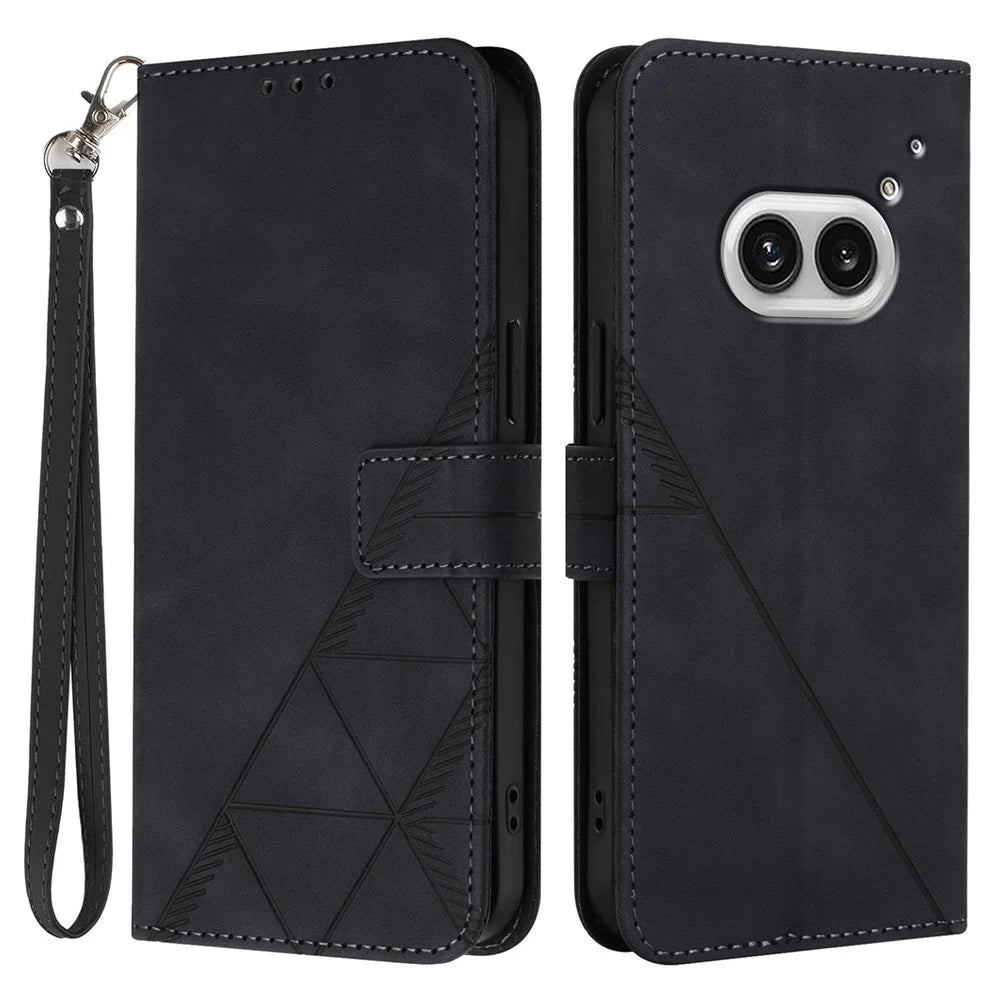For Nothing Phone (2a) Plus / Phone (2a) Leather Case with Hand Strap Wallet Stand Phone Cover - Black - 1