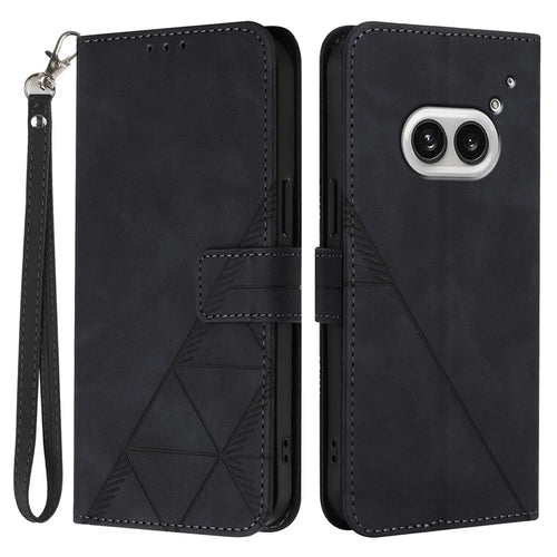 For Nothing Phone (2a) Plus / Phone (2a) Leather Case with Hand Strap Wallet Stand Phone Cover - Black - 1
