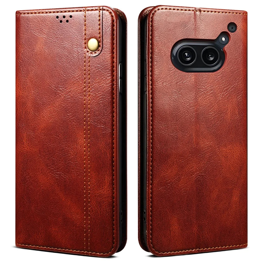 For Nothing Phone (2a) Plus / Phone (2a) Case PU Leather Crazy Horse Texture Flip Wallet Phone Cover - Brown - 1