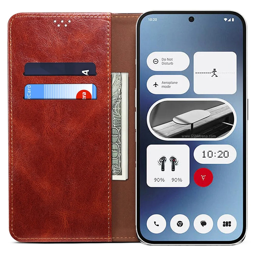 For Nothing Phone (2a) Plus / Phone (2a) Case PU Leather Crazy Horse Texture Flip Wallet Phone Cover - Brown - 2
